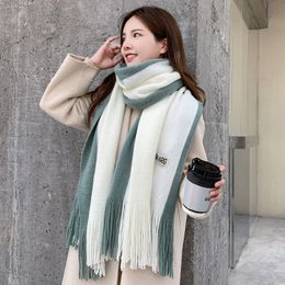 Scarves Large Winter Women Scarf Two-Tone Knitted Ponchos Cape Femme Shawl Wraps Pashmina Sjaals Bufandas Mujer Encharpe 230810