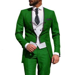 Men's Suits Blazers Slim Fit Italian Men with Double Breasted Jacket White Waistcoat for Dinner Tailcoat 3 Pieces Fashion Wedding Groom Tuxedo 230809