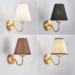 Wall Lamps American Fabric Lamp Cloth Lampshade LED Lights Sconces Bedroom Bedside Living Room Stair Home Decor Interior Lighting