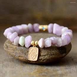 Charm Bracelets Exquisite Women Hamsa Luxury Purple Gems Stones Stretch Elastic Strand Bangles Jewelry Bijoux Drop