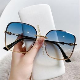 Sunglasses Black Brown Women Rimless Square Fashion Glasses Vintage Big Sunshades Shades Y2k Eyeglasses Single Eyeglass Case