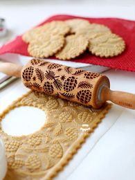 Baking Moulds Christmas Wooden Pine Cone And Needle Leaf Printing Carving Rolling Pin Embossed Cookie Stick