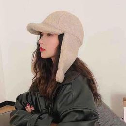 Ball Caps Women Windbreak Hat Solid Colour Thickened Plush Ear Protection Dome Thunderbolt Autumn Winter Baseball Streetwear