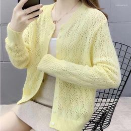 Women's Knits Autumn Korean Style Western All-Match Long Sleeve Knitted Hollow-out Short Coat Clothing 2023 Sweater Cardigan