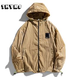 Mens Jackets Japanese Cargo Jacket Men Nylon Quick Drying Windproof Hooded Vintage Casual Oversize Coat High Street Autumn Outerwear 230810