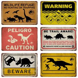 Beware of Raptor Funny Tin Sign Slow Down Metal Sign Garden Home Outdoor Zoo Plaque Dinosaur Warning Sign Vintage Wall Custom Decor Painting 30X20CM w01