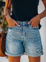 Women's Shorts 2023 Summer Women Street Style Denim Casual Loose Ladies Fashion Roll Up Hem Hole Jeans