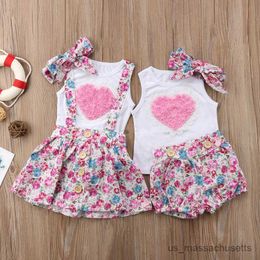 Family Matching Outfits Newborn Infant Baby Girls Cute Fashion Sister Family Matching Outfits Cotton Sleeveless Floral Print Shirt Tops Headband R230810
