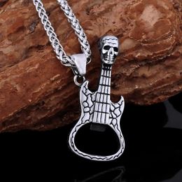 Pendant Necklaces Fashion Retro Viking Guitar Skull Necklace Nordic Men's Stainless Steel Amulet Scandinavian Jewellery Wholesale Free Mail