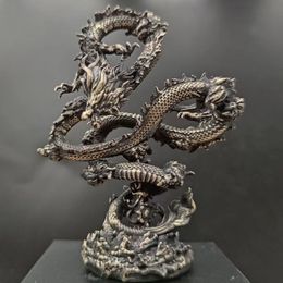 Decorative Objects Figurines 11cm Brass Dragon Casting Statue Animal Metal Figurine Home Decor Desktop Crafts Sculpture Decoration 230810