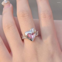 Cluster Rings Pink Crystal Irregular Heart Creative Zircon Opal Love Open Ring Y2K Shiny For Women Party Jewellery