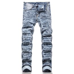 Mens Jeans Spring Street Ripped Cut Broken Fashion MidWaist Stretch Slim Pencil Pants Hip Hop Motorcycle Clothing 230809