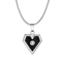 Pendant Necklaces White Heart Cubic Zirconia Necklace Geometric Stainless Steel Link Men Woman Jewellery