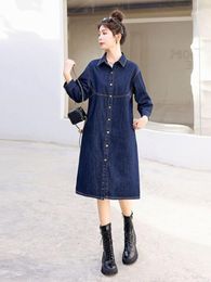 Casual Dresses Denim Dress For Women 2023 Summer Fashion Solid Loose Long Sleeve Robe Streetwear Vintage Clothing