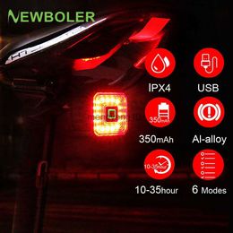 Bike Lights NEWBOLER Smart Bicycle Rear Light IPx4 Waterproof Auto Start/Stop Brake Sensing Taillight USB Charge Bike Rear Light Accessories HKD230810