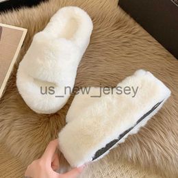 Slippers Women High Heels Fur Slippers Winter Shoes New Fashion Plush Warm Flip Flops Platform Cotton Shoes Pumps Femme Boots J230810