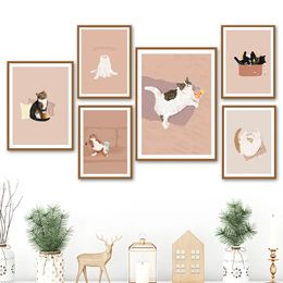 Funny Cute Cat Canvas Painting Wall Art Nordic Cartoon Posters And Print Cat Lover Gift Wall Pictures For Living Room Home Decor No Frame Wo6