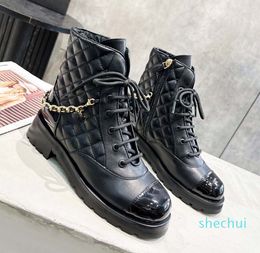 Women Boots Black Quality Flat Lace up Shoes Zipper Opening Motorcycle Boots