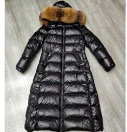 Womens fur collar down jacket slim puffer jackets epaulette decoration white duck down filling quality outerwear overcoat fluffy long coat