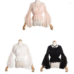 Women's Blouses Summer Sweet Chiffon Lolita Blouse Women Ruffle Slash Neck Lace Long Sleeves Undershirt Victorian Vintage Off Shoulder Shirt