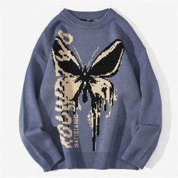 Knitted Sweater Outerwear For Men Loose And Lazy Autumn/winter Y2K Round Neck Women Sweater Butterflies Sweaters Purple Black Fashion Sweatshirt