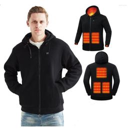 Men's Hoodies Unisex Thermal Solid Sweatshirt Winter Casual Coat Cotton Zipper Pocket Wool Thick Outdoor Electric USB Heated