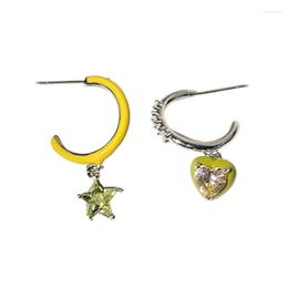 Hoop Earrings 1 Pair Asymmetric Star Heart Charm Women Banquets And Parties Ear Ornament Fashion C-shape Jewellery