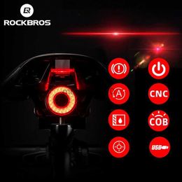 Bike Lights ROCKBROS Bike Light Smart Auto Brake Sensing Lamp IPx6 Waterproof LED Bicycle Rear Light MTB Accessories Bicycle Light Q5/Q4/Q3 HKD230810