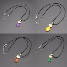 Pendant Necklaces Natural Stone Colourful Agate Necklace Mother Of Pearl Shell Charm Leather Cord Chain Women Jewellery Accessories