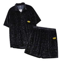 Men's Tracksuits Velvet Leopard Short Sleeve T Shirt Short Sets Summer Mens High Street Two-piece Streetwear Loose Casual Sports Tracksuit Unisex J230810