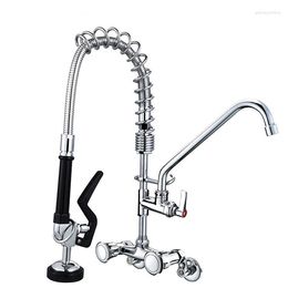 Kitchen Faucets Wall Mounted Brass Sink Faucet Chrome High Pressure Spring With Spray Quality Cold