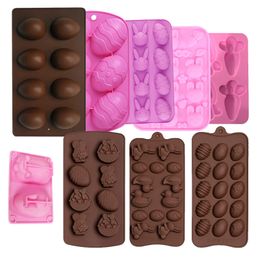 Baking Moulds Easter Egg Bunny Chocolate Mould Rabbit Carrot Duck Silicone Candy Mould Soap Candle Making Tools Cake Cupcake Decoration 230809