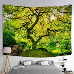 Tapestries Green Bamboo Forest Natural Landscape Printing Group Tapestry Home Living Room Bedroom Wall Decoration Background Cloth Tapestry R230810