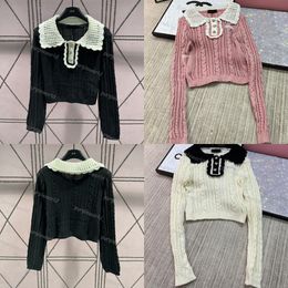 Womens Designer Knitted Top Three Dimensional Pattern Lapel Long Sleeve Knitted Sweater Autumn Winter Sweater