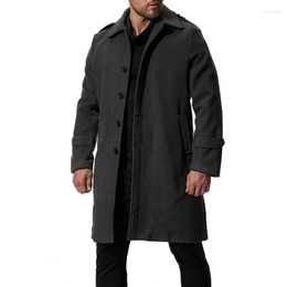 Men's Trench Coats Winter Coat Long Single Breasted Solid Colour Windbreaker Fashionable Male Clothing