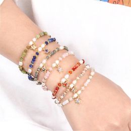 Strand Vlen Natural Stone Cut Surface Beads Multi-color Bracelets Freshwater Pearls Zircon Star Bracelet For Women Gold Plated