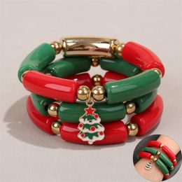 Charm Bracelets Fashion Chirstmas Bracelet Set Unique Red Green Golden Jewelry 3Pcs/set Enamel Christmas Tree Women Accessoies