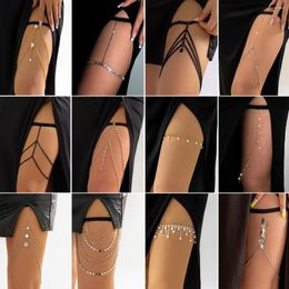 Anklets Sexy Multilayer Tassel Imitation Pearl Clip Beads Leg Chains Women Belt Rhinestone Adjustable Elastic Thigh Chain Body Jewelry