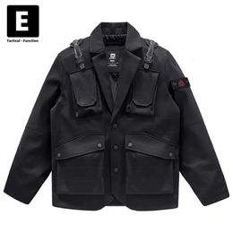 Mens Jackets Black Techwear Cargo Jacket Men Spring Autumn Coats Male Fashion Pocket Design Outdoor Outerwear 230810