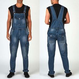 Men's Jeans Foam Star Fashionable Multi Pocket Denim Jumpsuit Tear Overalls Trousers