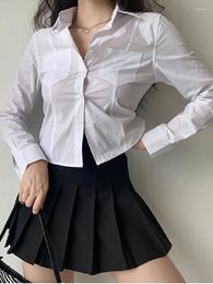 Women's Blouses Women White Shirts Long Sleeve Sexy Slim Crop Tops Fashion Pockets Button Up Streetwear Korean All Match Female Shirt