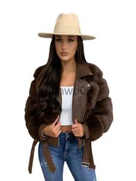 Women's Jackets EE1485 Faux Fox Fur Coats with PU Leather Wholeskin Eco Fox Fur Jacket Outwear Luxury Women Winter Slim Jacket Warmer Fur Coats J230810