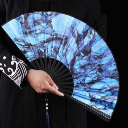 Chinese Style Products Alloy Tungsten Steel Self-defense Kung Fu Folding Fan Metal Hand Fan With Classical Silk Cloth Crafts With Tassel Art Decor Gift R230810