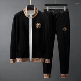 Men's Tracksuits Fashion Gold Velvet Sportswear Suit 2023 Autumn And Winter Plush Thickened Casual Pants Jacket Warm Two-piece Set