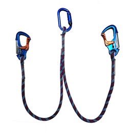 Rock Protection 22kn Braided Prusik Cord Loop Sewn Eye to V shaped fall protection Safety Lanyard with 30 KN Climbing Carabiner HKD230811