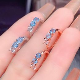 Stud Earrings MeiBaPJ Real 925 Sterling Silver Natural Blue Topaz Classic Ear Buckle Fine Charm Party Jewellery For Women