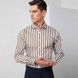 Men's Dress Shirts Classic Long Sleeve Cutaway-collar Non-iron Shirt Pocketless Quality Comfortable Cotton Business Striped