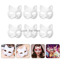 6pcs Blank Cat Cosplay Masks Cartoon Paper Mask Adult Masquerade Party Favours Diy Animal Mache Halloween Festival Cosplay Prop HKD230810