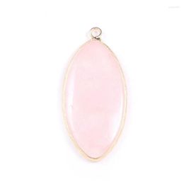 Pendant Necklaces FYJS Unique Silver Plated Marquise Shape Rose Pink Quartz Labradorite Stone Jewellery