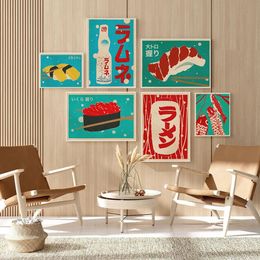 Japanese Retro Food Posters Sushi Ramen Drink Canvas Painting Wall Picture Beckoning Prints Restaurant Kitchen Dining Room Decoration Wo6